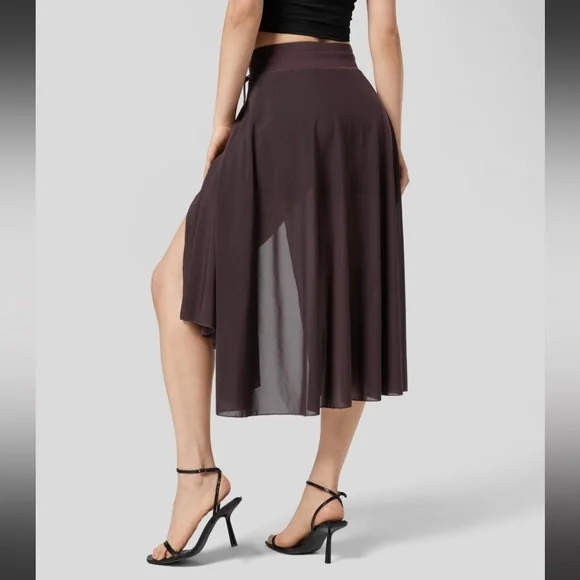Halara High Waisted Drawstring Contrast Mesh 2in1 Side Pocket Flare Casual Skirt